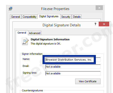 Screenshot of the Browser Distribution Services, Inc. certificate